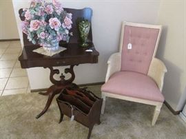 Wonderful Antique Game Table, harp leg design with 1 drawer