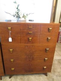 MCM Matching Chest of Drawers, unique-shaped bronze hardware