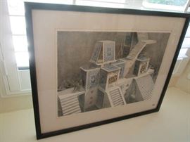 Cards-themed framed art work and plenty more art pieces throughout the house!  This piece is called "House of Cards" and is numbered.