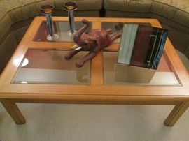 Coffee Table, wood/glass inserts; has matching end tables