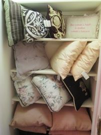 Large assortment of throw pillows.  Add color and pattern to your furnishings.