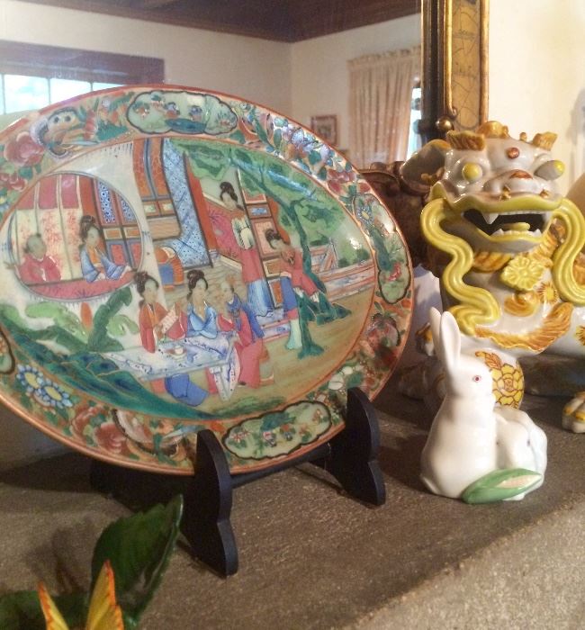 Famille Rose small oval platter, Herend minatures, and those charming and cheerful Foo Dogs!