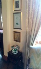 More framed hand painted Asian pieces and another fabulous box on a stand...and more glazed pottery! Please come to 1470 Avondale Avenue at noon on Thursday before I take it all home!