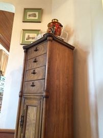 Love this tall silver chest with lined drawers and an ample storage cabinet...pieces like this are fantastic in small niches in need of a little attention!
