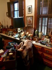 Quality "man cave" décor from near and far! Antique dovetailed boxes, pottery, vintage small appliances and more!