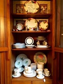 Five 5-place settings of newer Franciscan Apple, plus brilliantly random pieces of everyday ware! (This photo staged in one of the many sensational built-ins this gracious home afforded us)