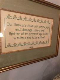 Needlepoint framed nicely. A great gift for a friend