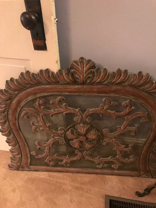 firescreen- washed pine with an ornate trim.