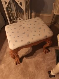 pine claw foot stool. fabric can easily be changed out on cushion