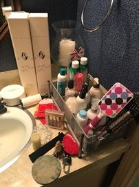 The bath vanity loaded with all types of goodies