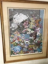 A signed lithograp/serigraph.. Gorgeous detail. John Powell. Peacocks in the Garden. Museum quality framing