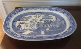 blue willow platter old