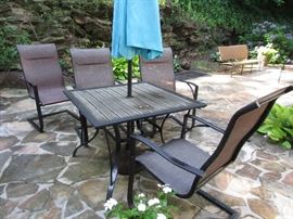 outdoor table and 4 chairs aluminum and umbrella