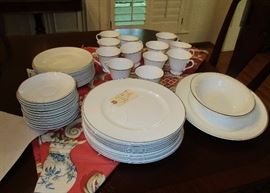 Staffordshire white dishes with silver rim