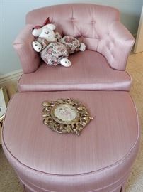 PINK CHAIR WITH OTTOMAN
