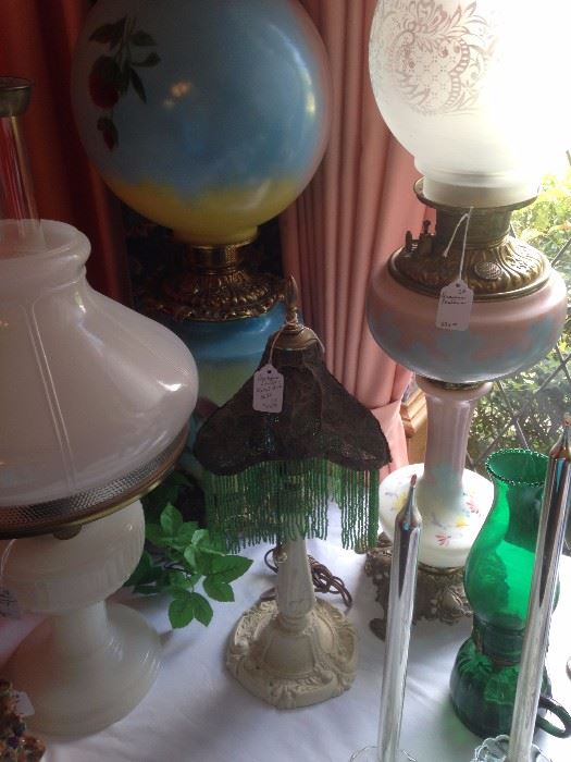 Some of the many antique lamps
