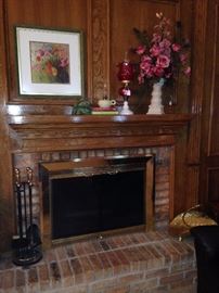 Fireplace tools and mantel decor