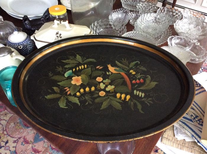 Folk Art hand-painted serving tray.