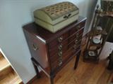 great needlework box on top of the sivler chest