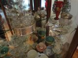 beautiful glass, sterling, an old cruet set, a pair of meissen vases to name a few things