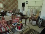 another shot of the bedroom/sitting room at the end of the house- lots of beautiful table linens and great books in this room