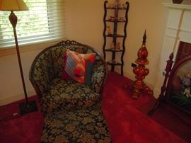 walnut what not, great chair & ottoman