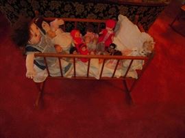 nice old cradle & dolls
