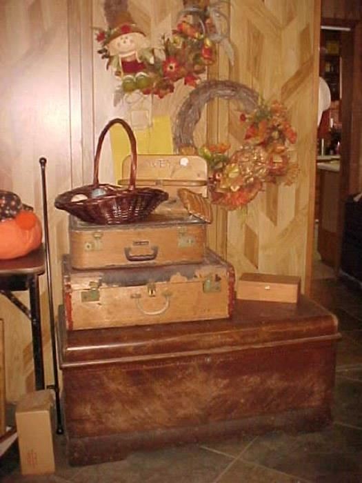 Cedar Chest, Old Suitcases & Fall Decorations