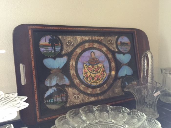 Butterfly & inlaid tray from Spain