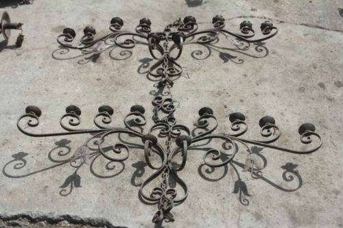 Antique wrought iron candle holder / light fixture