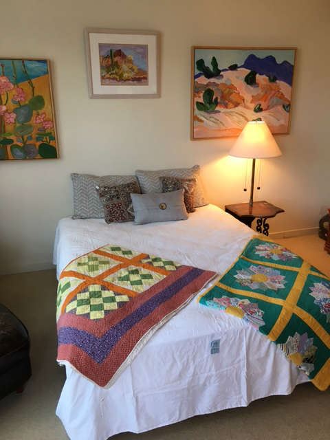 Queen bed and quilts