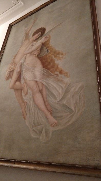 5'x7' Effie Doan painting. Toledo artist from the turn of the last century, grown up angels