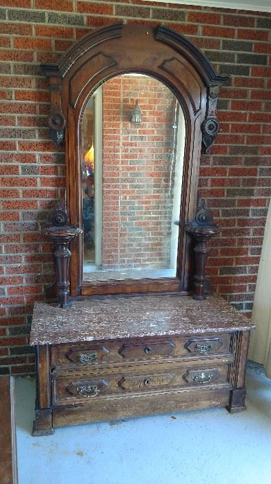 Amazing red marble top Victorian dresser and mirror