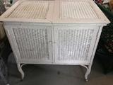 Wicker victrola cabinet turned into a bar