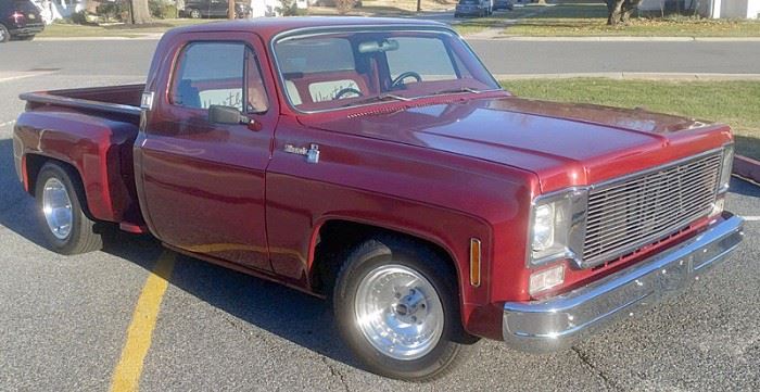 8PM: AUTOMOBILE | 1976 Chevy Stepside Truck
350 Automatic; Fully Custom; New Tires; New Wheels; New Paint; Roof Chopped 4in.; Suspension Chopped 4in.