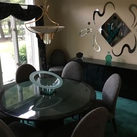  Dining Room Table - 60" Round w/18" Leaf and Buffet with Table Pads