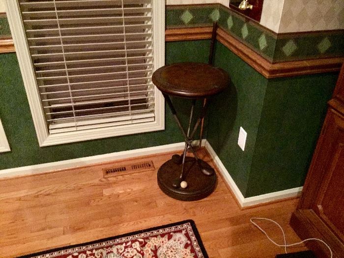 Wood, Leather and Golf Club Side Table