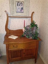 Antique wash stand; decorative bird cage