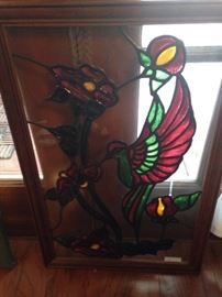 Hummingbird framed stain glass