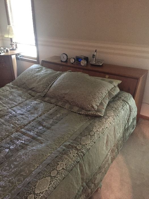 Queen bookcase bed frame (mattresses included) with matching dresser and corner unit