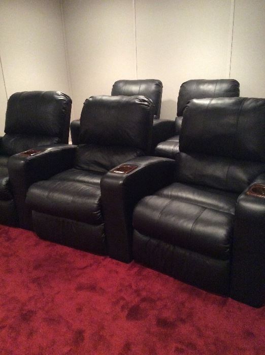 Set of 5 leather theater chairs with cup holders $1450