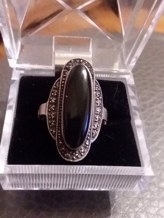 Vintage Marquisette Stones & Onyx Ring 