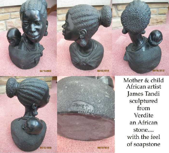 James Tandi - Mother and child sculpture in African Verdite