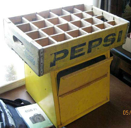 Pepsi crate and vintage bread box