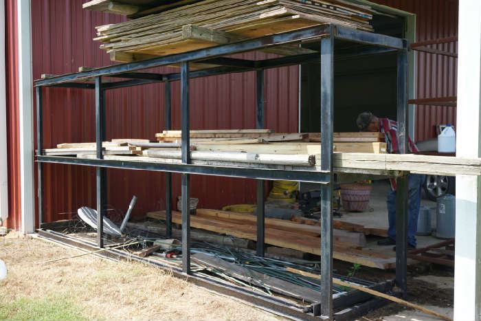 Second row pine lumber                                                       Metal Rack 