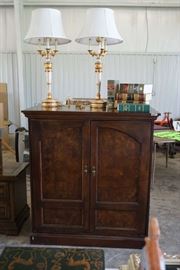 Entertainment center, Very nice lamps and law books.