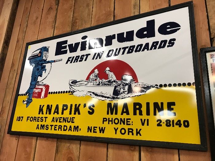 Evinrude embossed sign, 4 feet by 6 feet