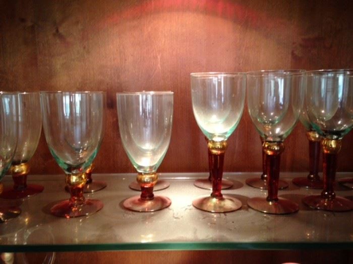 Amber and gold stemware