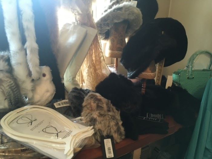 Faux fur hats and scarves to keep us warm this winter...accessories galore!! New with tags.  Gloves!