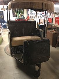 ATLANTIC CITY WICKER ROLLING CHAIR:  FROM THE BOARDWALK EMPIRE, THIS PIECE OF ACTUAL HISTORY IS HARD TO FIND.  PRODUCED BY THE SHILL ROLLING CHAIR CO., THIS ONE IS CIRCA 1890-1920.